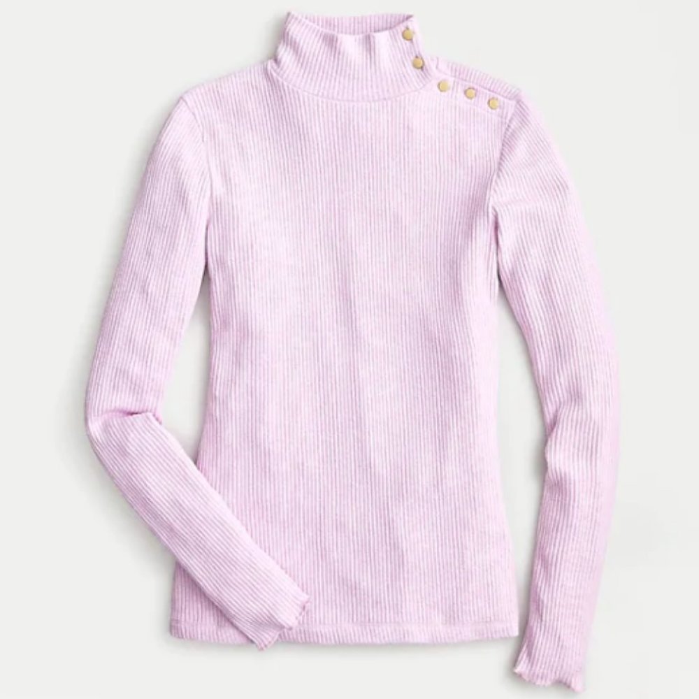 NWT J. Crew Button-shoulder ribbed turtleneck top - Lilac